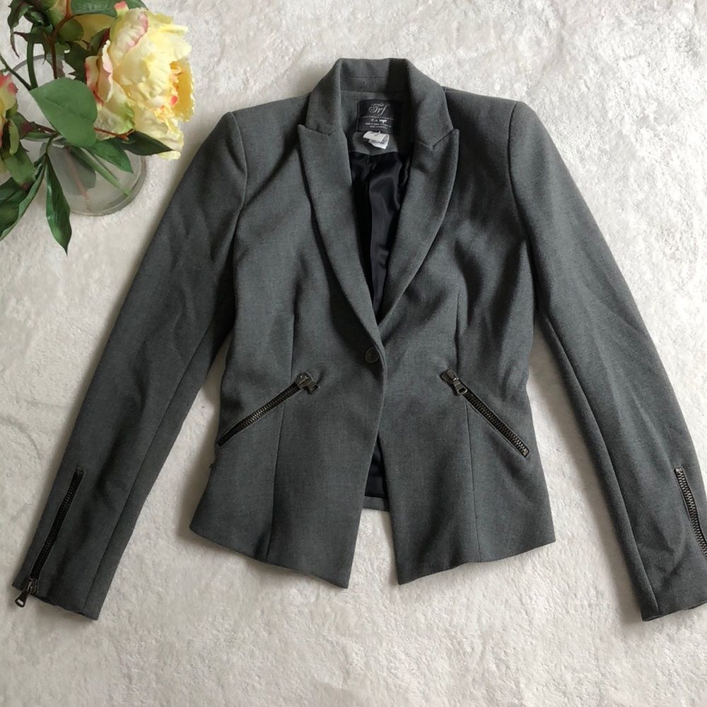 Zara Grey Zipper Pocket Blazer